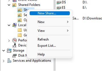 "Общие папки" - Нажимаем ПКМ на "Общие ресурсы" - "Новый общий ресурс".