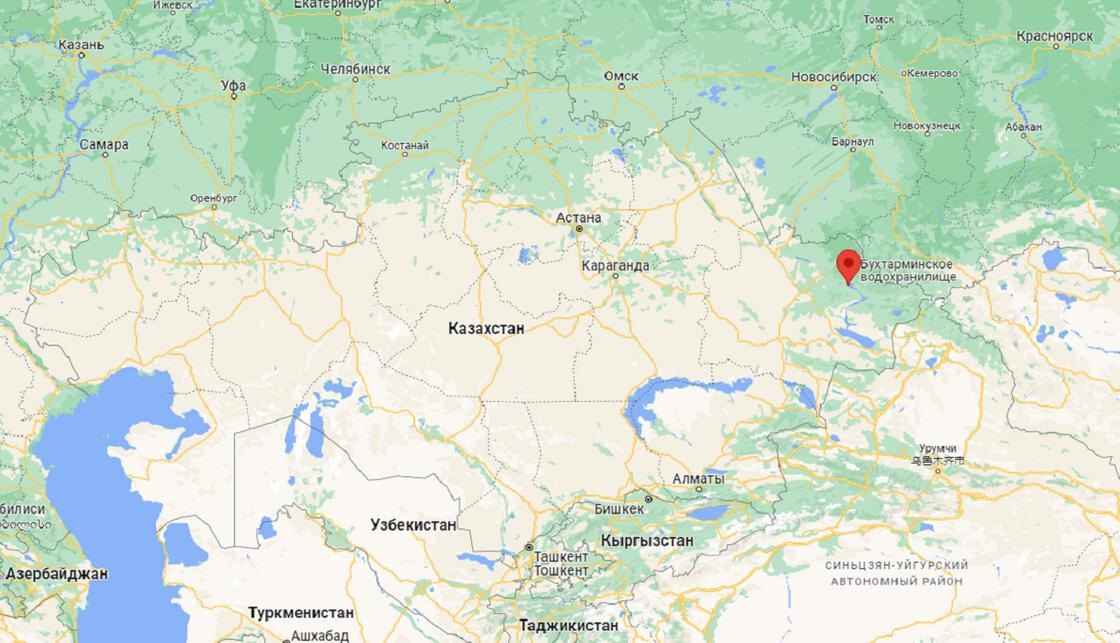    Бухтарминское водохранилище на карте Казахстана:Google Maps