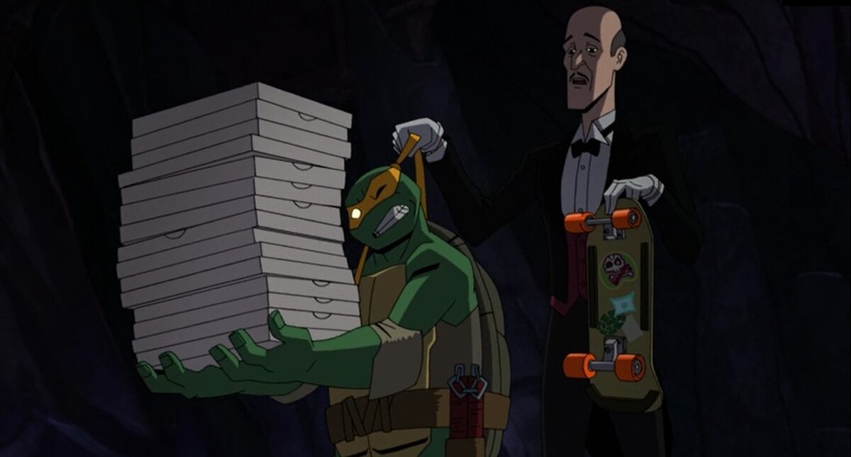 Кадр из мультфильма "Бэтмен против черепашек-ниндзя"