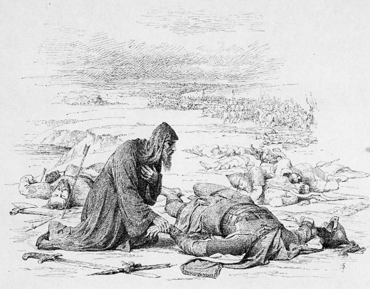 Епископ Кирилл находит великого князя Юрия на поле сражения у реки Сить. Художник Верещагин.