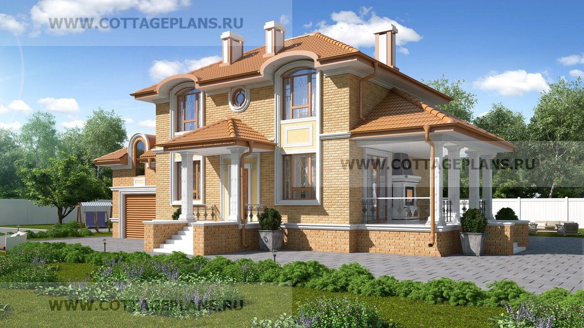 1-й и 4-й фасады дома. Источник фото: https://www.cottageplans.ru