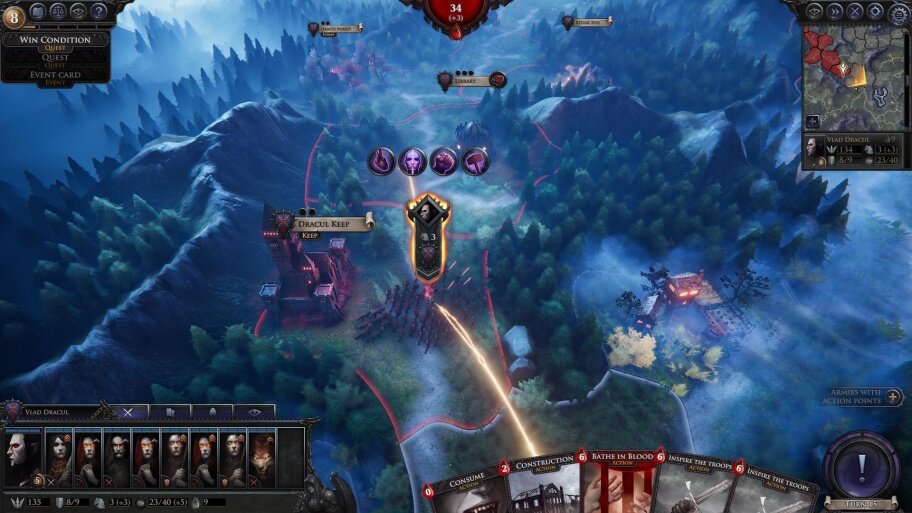 На захват провинций, наём войск, походы в библиотеки/кузницы и проведение целительных ритуалов тратятся очки хода.
