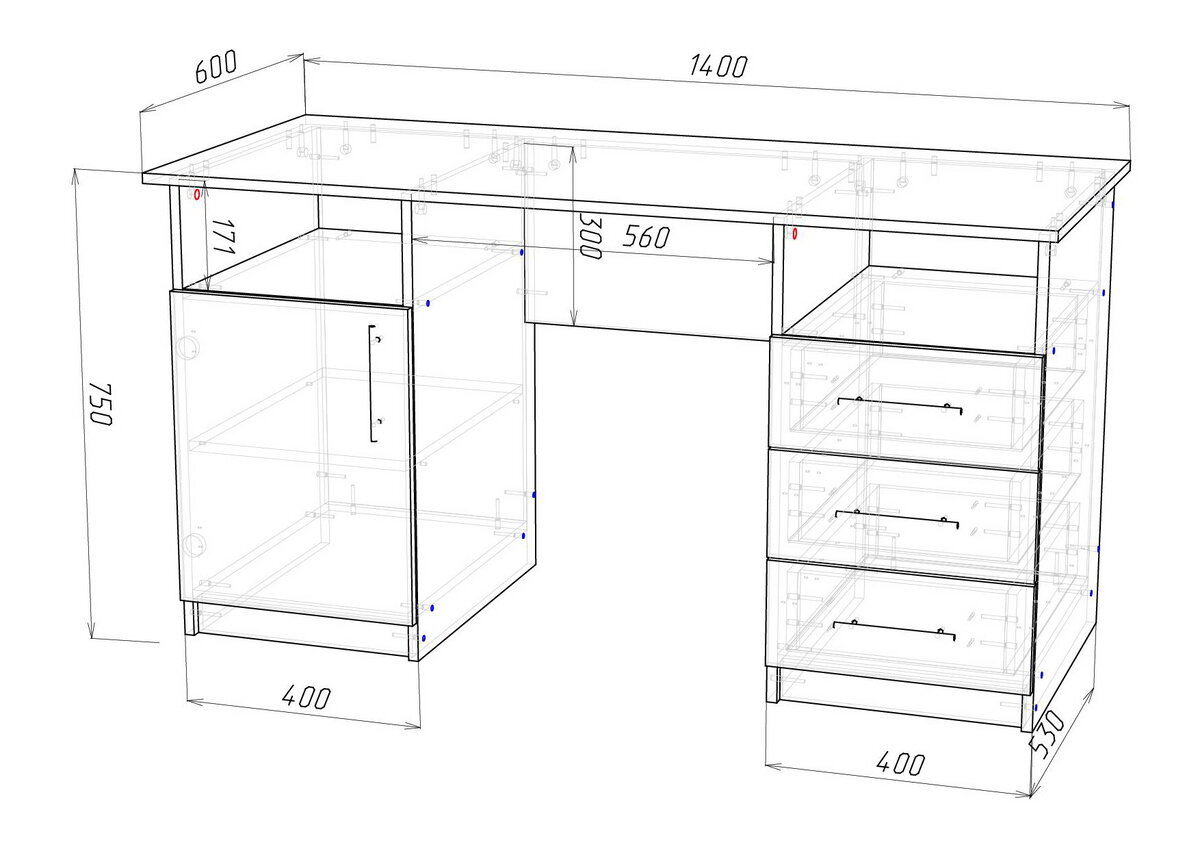 стол 1400х600х750