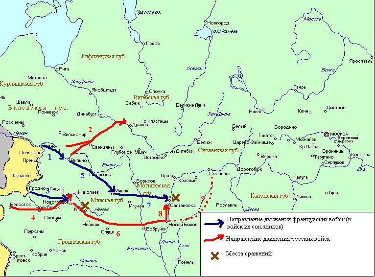 1812, конец июня-июль, начало войны, отступление 1-й и 2-й русских армий