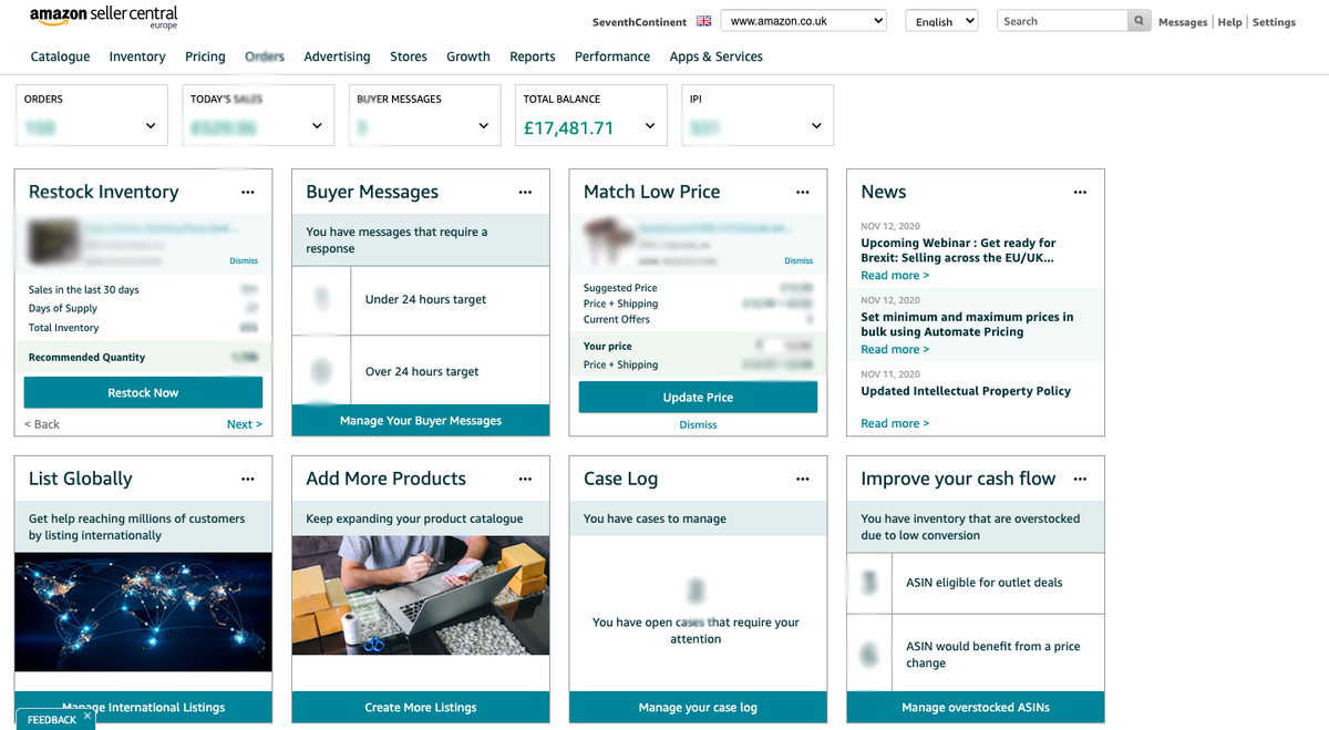Так выглядит личный кабинет Individual Amazon account