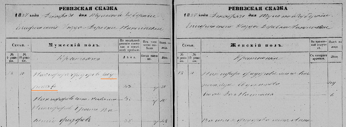 1858 год. Ревизская сказка. Семья Чебураховых.