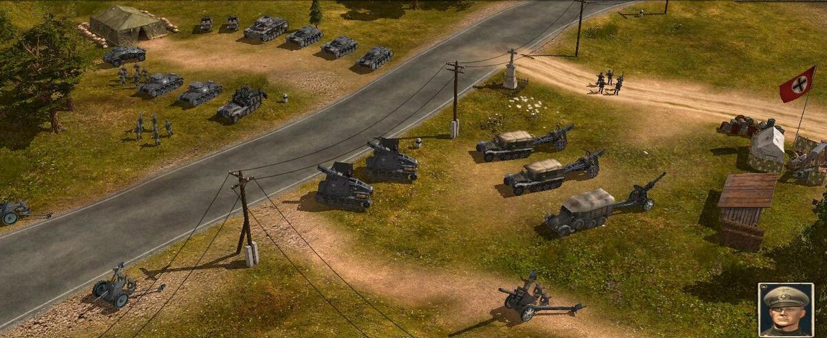 Полевой лагерь Седьмой танковой дивизии. В левом верхнем углу штабная палатка Роммеля, в правом углу база снабжения.