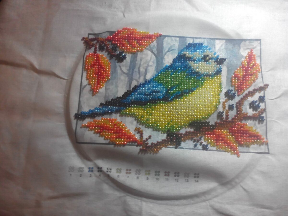 Не самое удачное фото, знаю. Это синичка бисером от фирмы "Карт", мне кажется очень даже реалистичная ☺