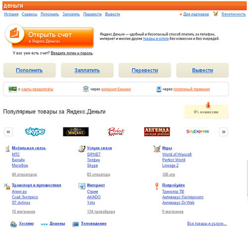 Стандартный функционал системы электронных денег