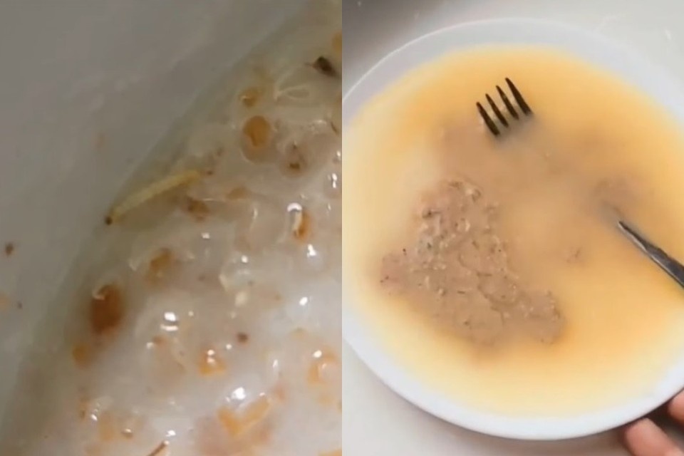     Вот такую кашу и пюре с мясом принесли детям. Фото: скрин видео/VK