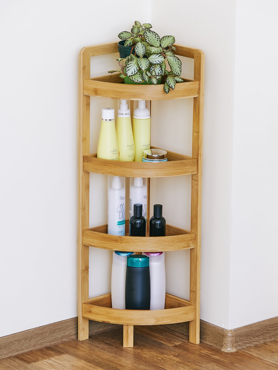 Угловая бамбуковая этажерка 4-х ярусная (23х23х80 см, бамбук) - 2687 руб. 