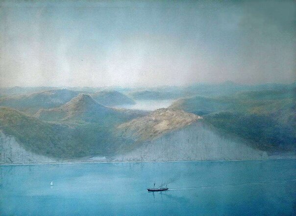 Картина "Абрау.Вид с птичьего полета. Художник-маринист Лев Лагорио, который был учеником самого Айвазовского