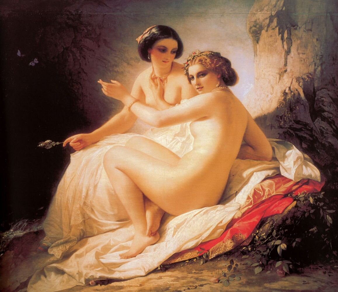 Две девушки в гроте. 1859, 142×121 см.  Государственный Русский музей, Санкт-Петербург