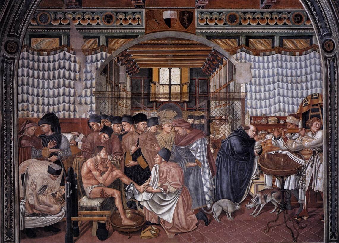 Medieval Hospital                                                                                                                     https://catpedia.net/wp-content/uploads/2017/11/Domenico-di-Bartolo-Care-of-the-Sick.jpg