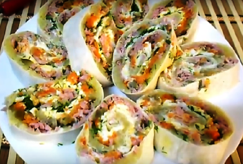 Необычный салат "Оливье" (в лаваше) - отличная закуска на праздничный (Новогодний) стол