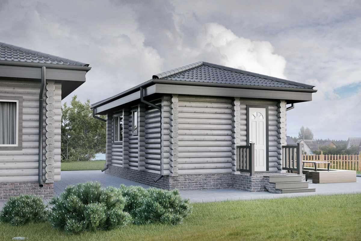 Проект бани из оцилиндрованного бревна B-76 от "Экохоум"