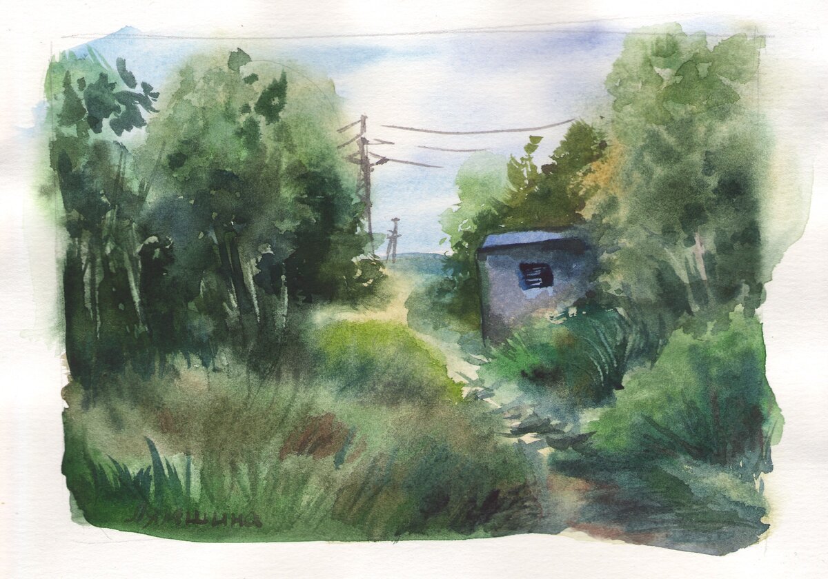 Этюд с кирпичной постройкой. Автор: Ирина Лямшина