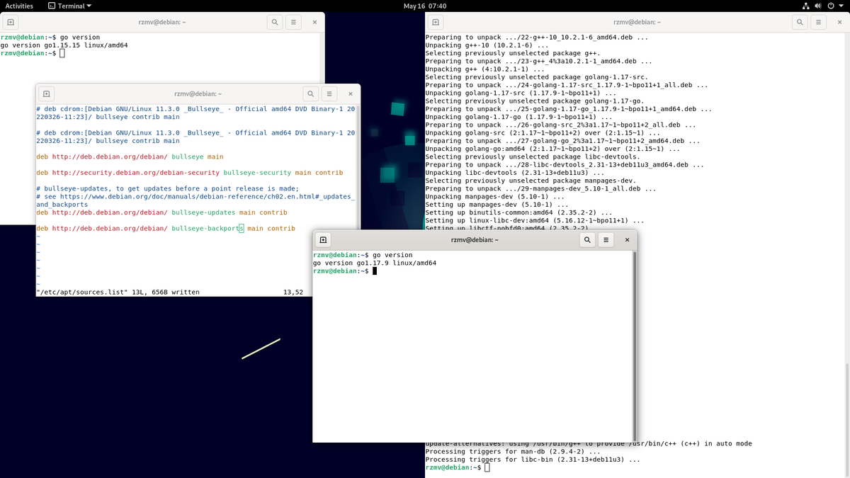 Debian 11 (“bullseye”) с подключенным репозиторием bullseye-backports