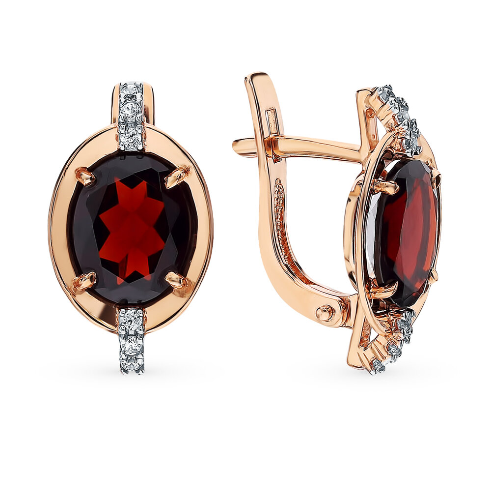 Золотые серьги с фианитами и гранатом, арт. 97812
