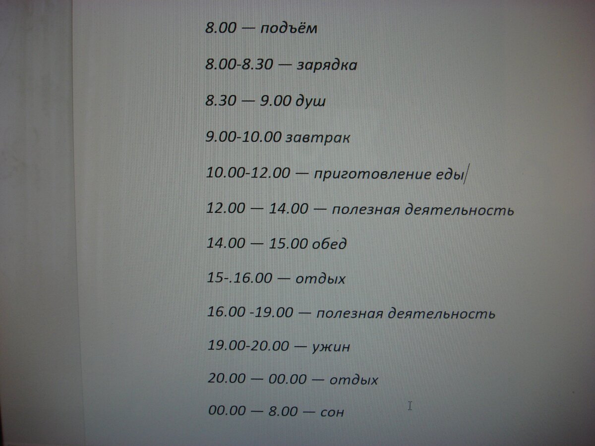 Фото сделано автором (распорядок дня в качестве примера)