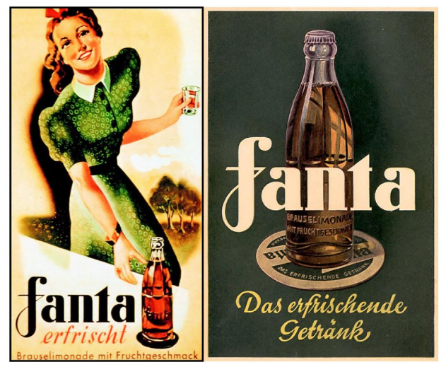 Fanta была основана в немецком региональном филиале Coca-Cola после того, как сырье для приготовления напитка перестали поставлять. После войны концерн продолжил свое производство. На фото изображены немецкие плакаты, рекламирующие новый напиток.