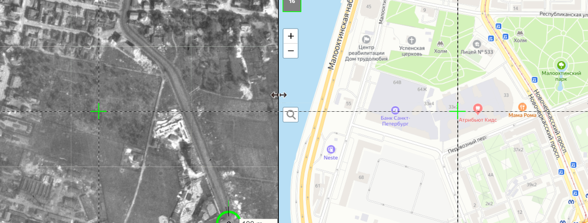 Снимок 1941 года и современная карта.