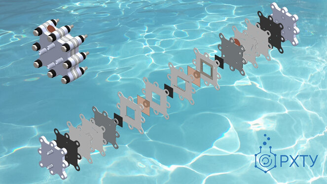 Схематическое изображение разрядной ячейки батареи в разрезе.