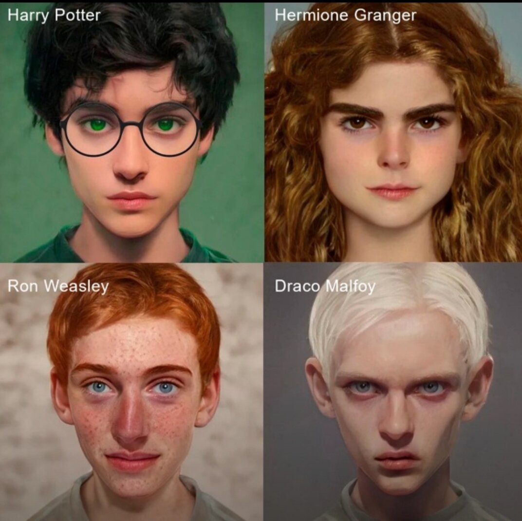 Гарри,Гермиона,Рон и Драко.