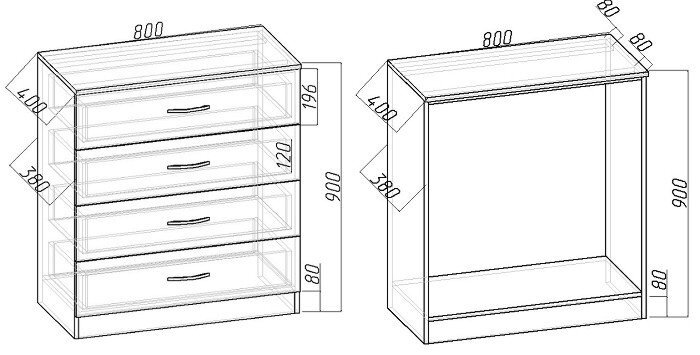 Схема сборки комода с 3 выдвижными ящиками