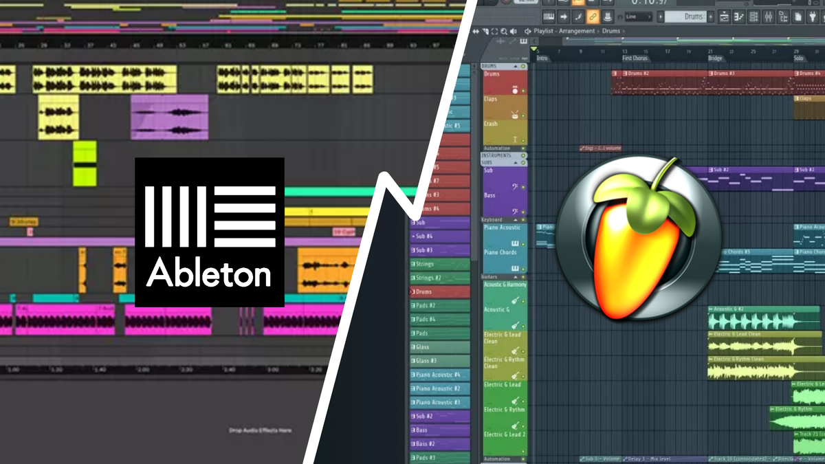 Ableton Live (слува), FL Studio (справа).