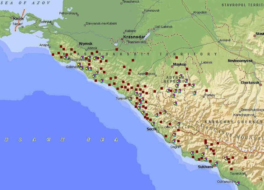 Черноморском побережье кавказа карта