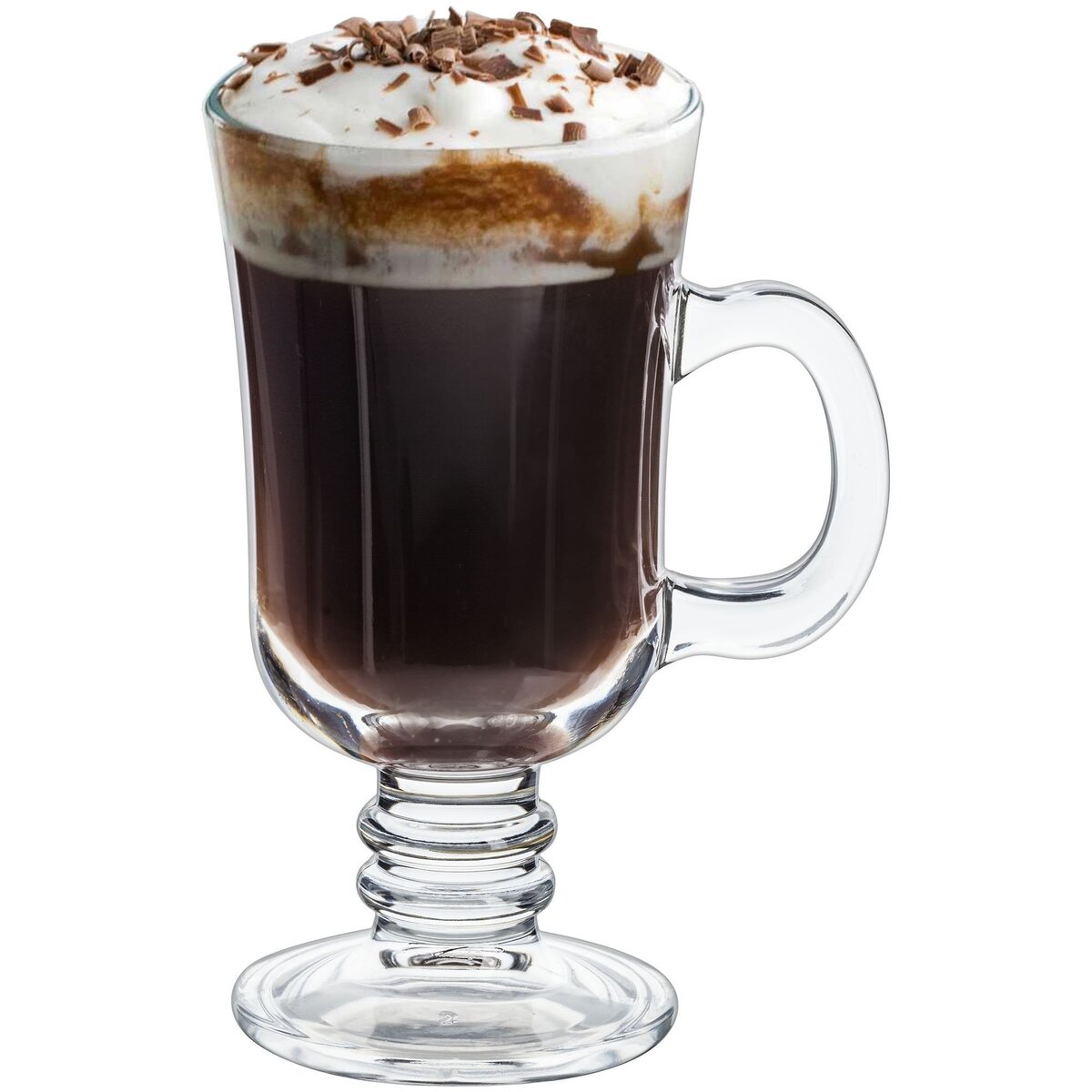 Подают айриш-кофе в стеклянной посуде