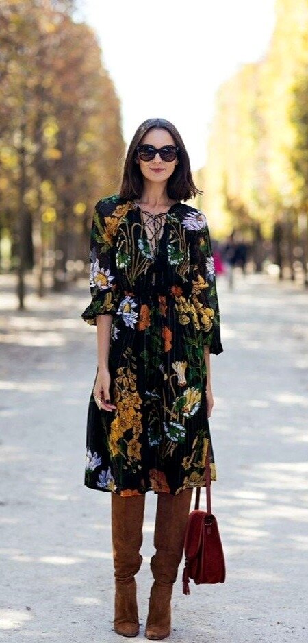 Способы выглядеть стильно в платье ниже колена.