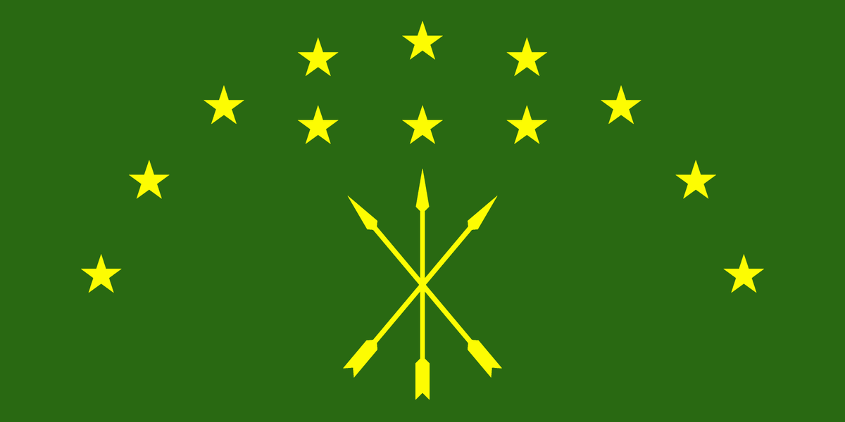 Флаг Черкесии (автор: Octane - Own work, vectorised from File:Circass.gif, CC BY-SA 3.0, https://commons.wikimedia.org/w/index.php?curid=6590591)