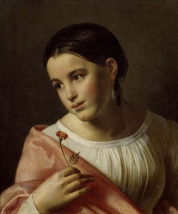 Орест Адамович Кипренский "Бедная Лиза", 1827. Холст, масло. 45 х 39 см., Государственная Третьяковская галерея, Москва.