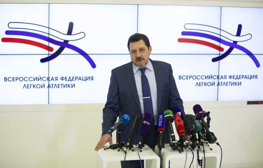 Yevgeny Yurchenko speaks during a news conference after being elected as the new President of the Russian Athletics Federation in Moscow, Russia