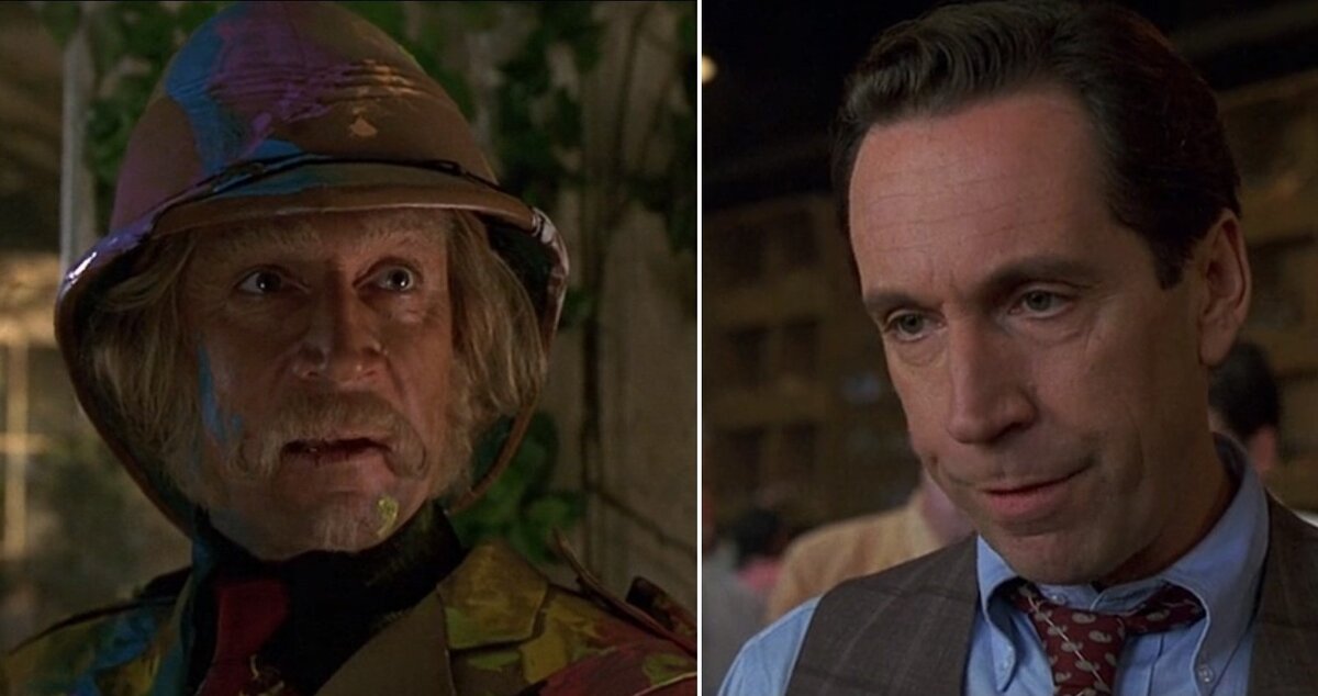 Фильм "Джуманджи" (1995). Австралийский киноактёр Джонатан Хайд играет одновременно двух персонажей: отца Алана Пэрриша и безумного охотника Ван Пелта.