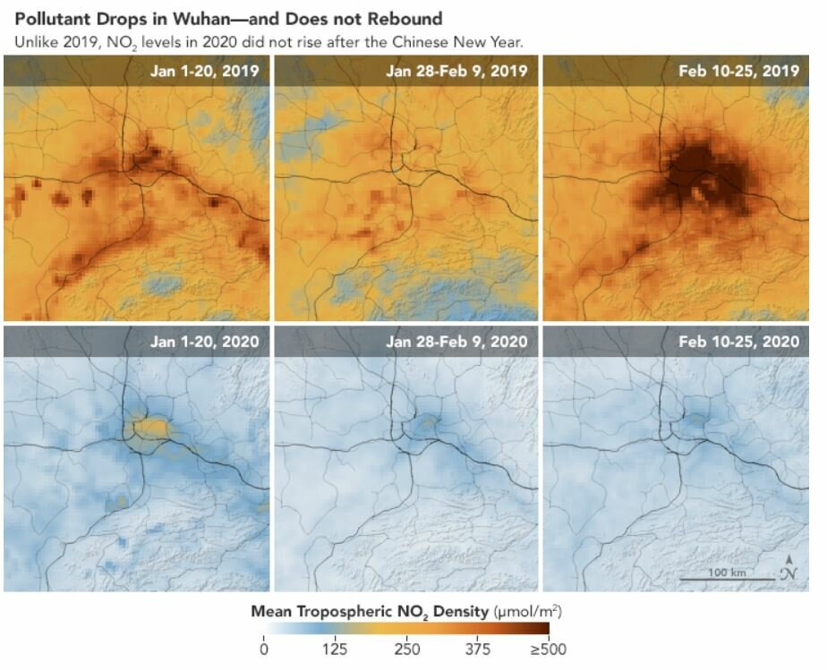 Так выглядит уровень NO2 в сравнении с прошлым годом