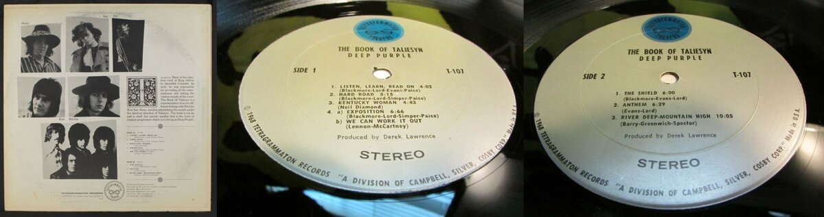 Американский выпуск "The Book of Taliesyn" 1968 года. Задняя часть конверта и лейблы с обоих сторон. В США альбом выпускался без разворота, в отличие от европейского выпуска, представленного ниже