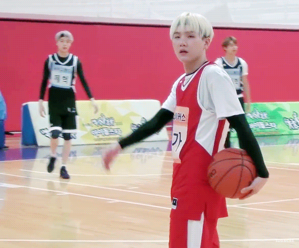 BTS. Suga's playing basketball