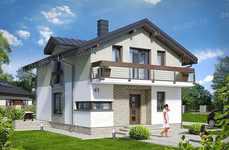 Проект двухэтажного дома 124 м2 с мансардой, балконом и террасой - DTS100050
