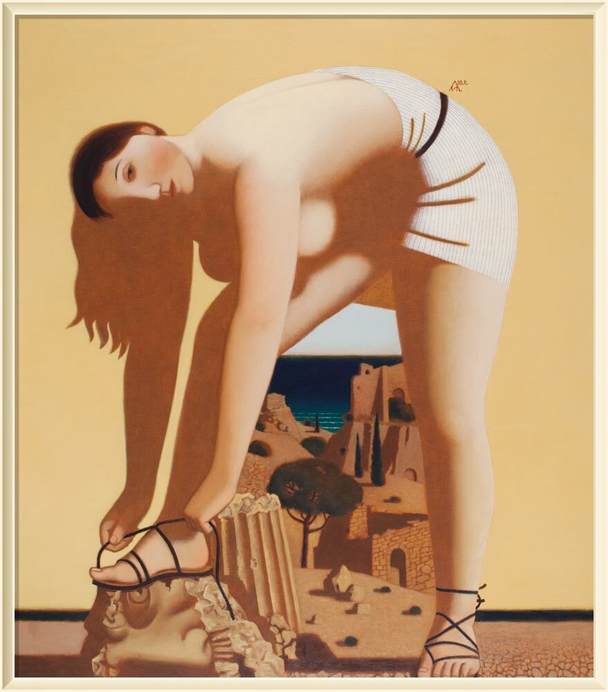   ©  Иван Леонидович Лубенников / Ivan Leonidovich Lubennikov / 1951 - 2021/ Нимфа завязывает сандалии № 2. 2018 год. Холст, масло, 150х130 см