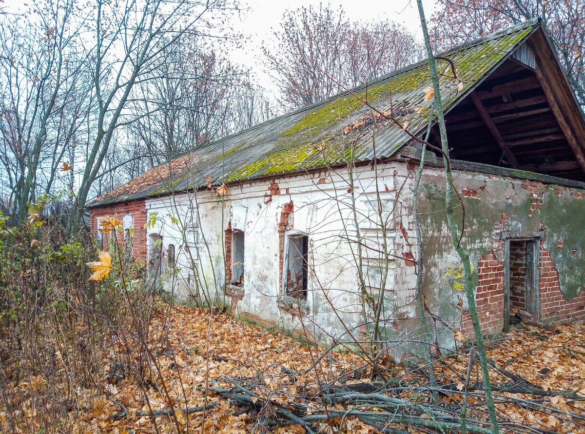Заброшенные кирпичные дома в деревне