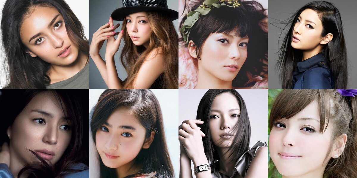 Топ 25 самых красивых японок: 25—22 место (верхний ряд, слева направо), 21—18 место (нижний ряд, слева направо)