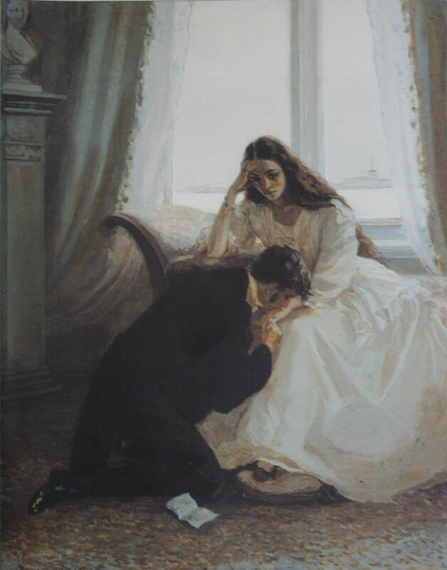 Иллюстрация к поэме "Евгений Онегин" - К её ногам припал Евгений. Автор: Тимошенко Лидия