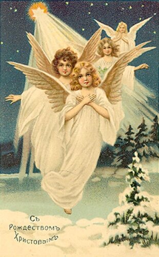 Постер «Ангел со свечой, рождественская открытка»