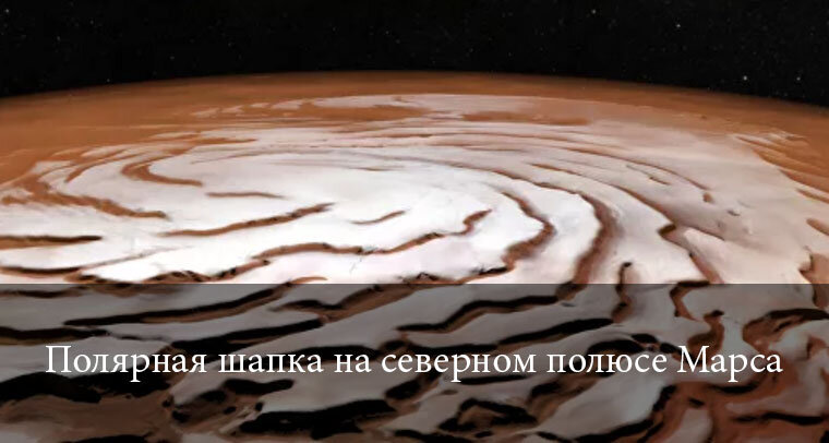 Полярная шапка на северном полюсе Марса.