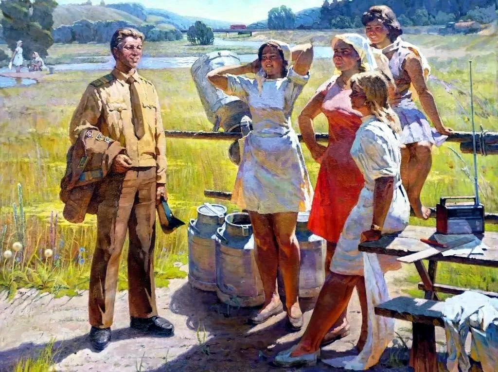 Картина художника Ивана Александровича Бабенко «В родную бригаду» 1970 г.