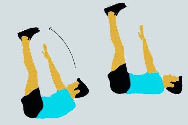 Касание носков 20 повторов.по 3 