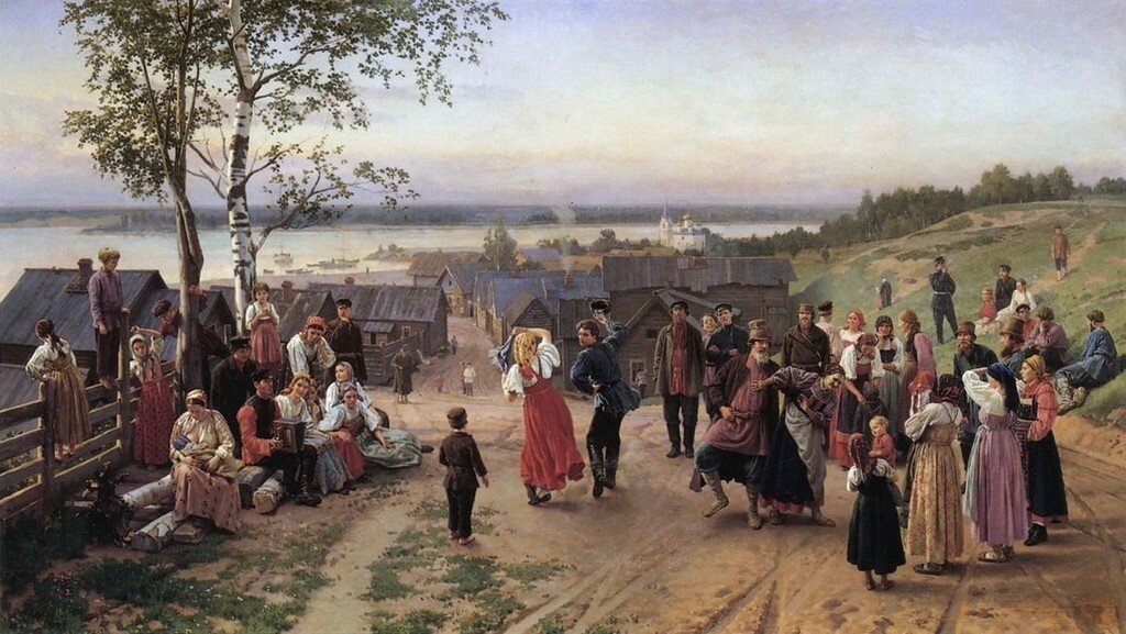 Н. Д. Дмитриев-Оренбургский. Воскресение в деревне. 1884